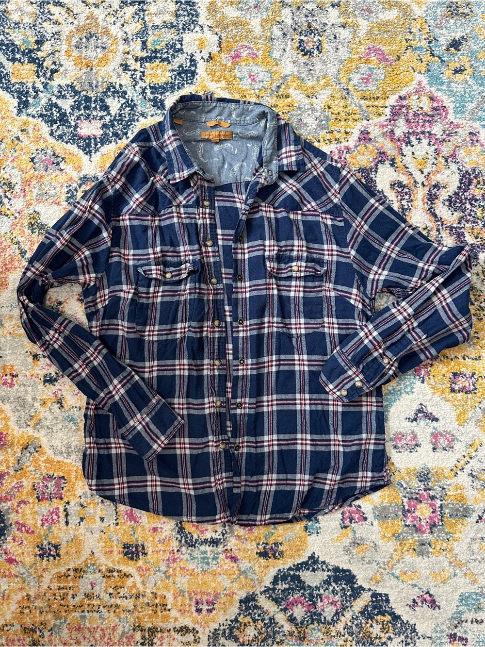 Jachs Girlfriend Bea Womens Size M Plaid Pearl Snap Flannel Western Shirt Blue